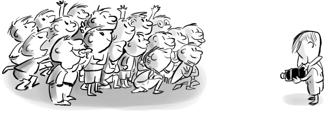 Illustration d’une photographe et d’un groupe d’enfants